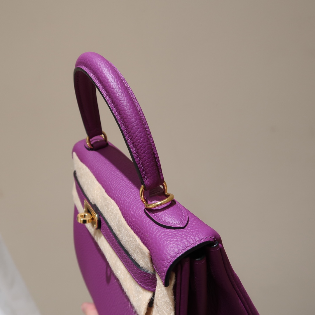 Hermes Kelly 25cm Handbag Shoulder Bag in Purple Togo Leather